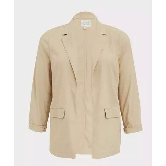 TORRID $127 14 16 XL Linen Blend Relaxed Fit Lightweight Beige Stretch Blazer - Picture 1 of 11